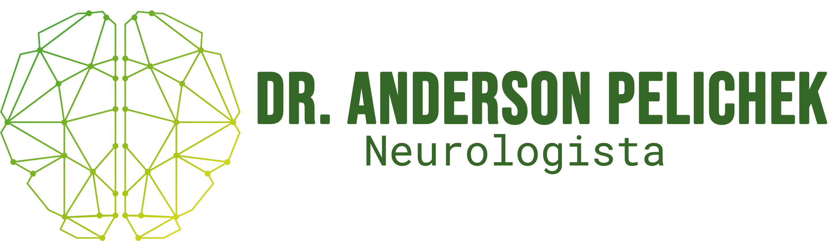 Desenho de um cérebro de formato geométrico nas cores verde e 
            amarelo com o nome Dr. Anderson Pelichek e a palavra Neurologista ao lado